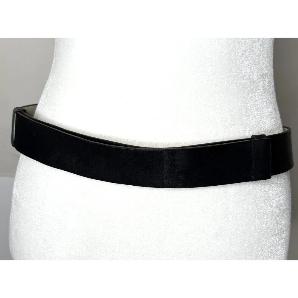 Chico's M/L Black Leather Medallion Art Wear Belt Silver Bronze Adjustable Boho